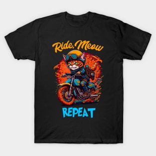 Ride,Meaw Repeat Cat riding bike funny T-Shirt